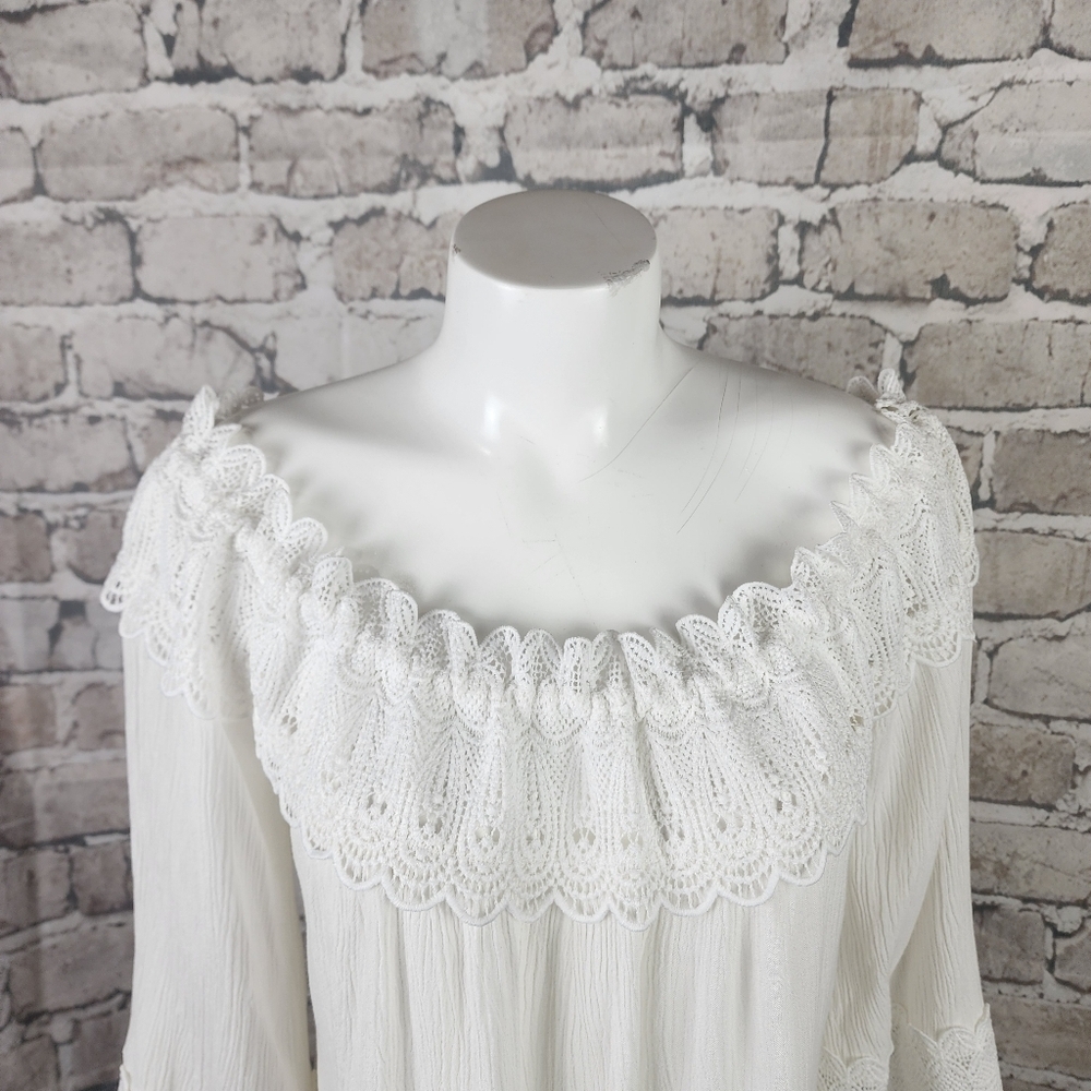 cream Bea Lace Collar and Cuff Feminine Blouse Off White Size 38/Small/Med - Picture 13 of 16